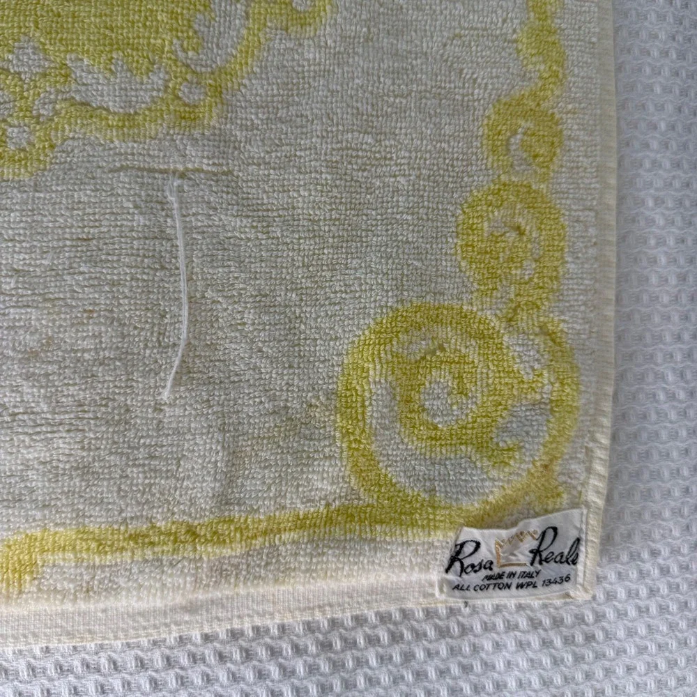 Vintage Rosa Reale Italy Cotton Hand Towels Set of 2 Yellow White Floral Rose